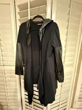 Blank NYC Black Hooded Trench Coat with Faux Leather Accents